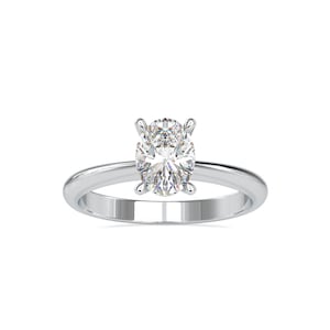 1 Carat Lab Grown Diamond Oval Solitaire Engagement Ring In 14K White Gold, IGI Certified EVS1 Lab Grown Diamond Oval