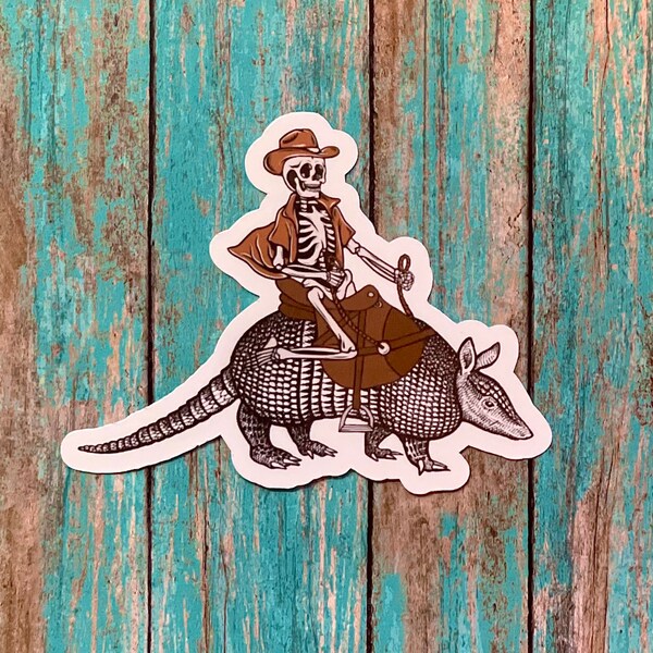 Skeleton cowboys armadillo waterproof vinyl sticker decal