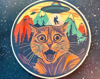 Abduction Alien Cat waterproof vinyl sticker decal