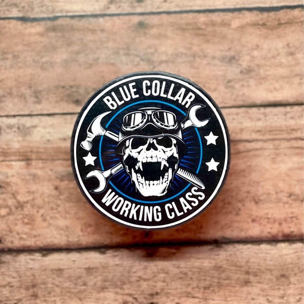 Blue Collar Working Class Waterproof Vinyl Sticker Decal, Hardhat sticker, decal for car, gift for coworker, skull, tool box