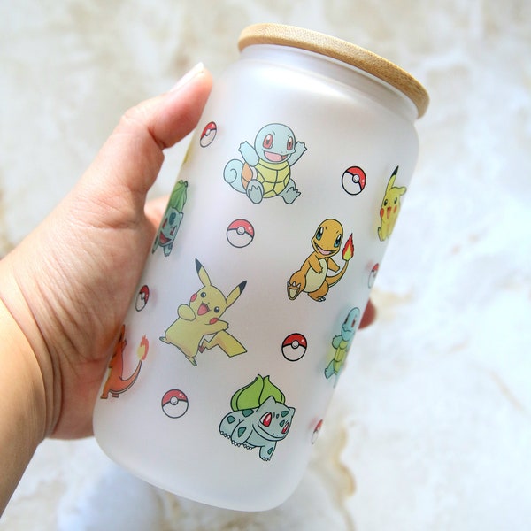 Pokemon Glass Can 16oz Libbey Pikachu Charmander Bulbasaur Squirtle