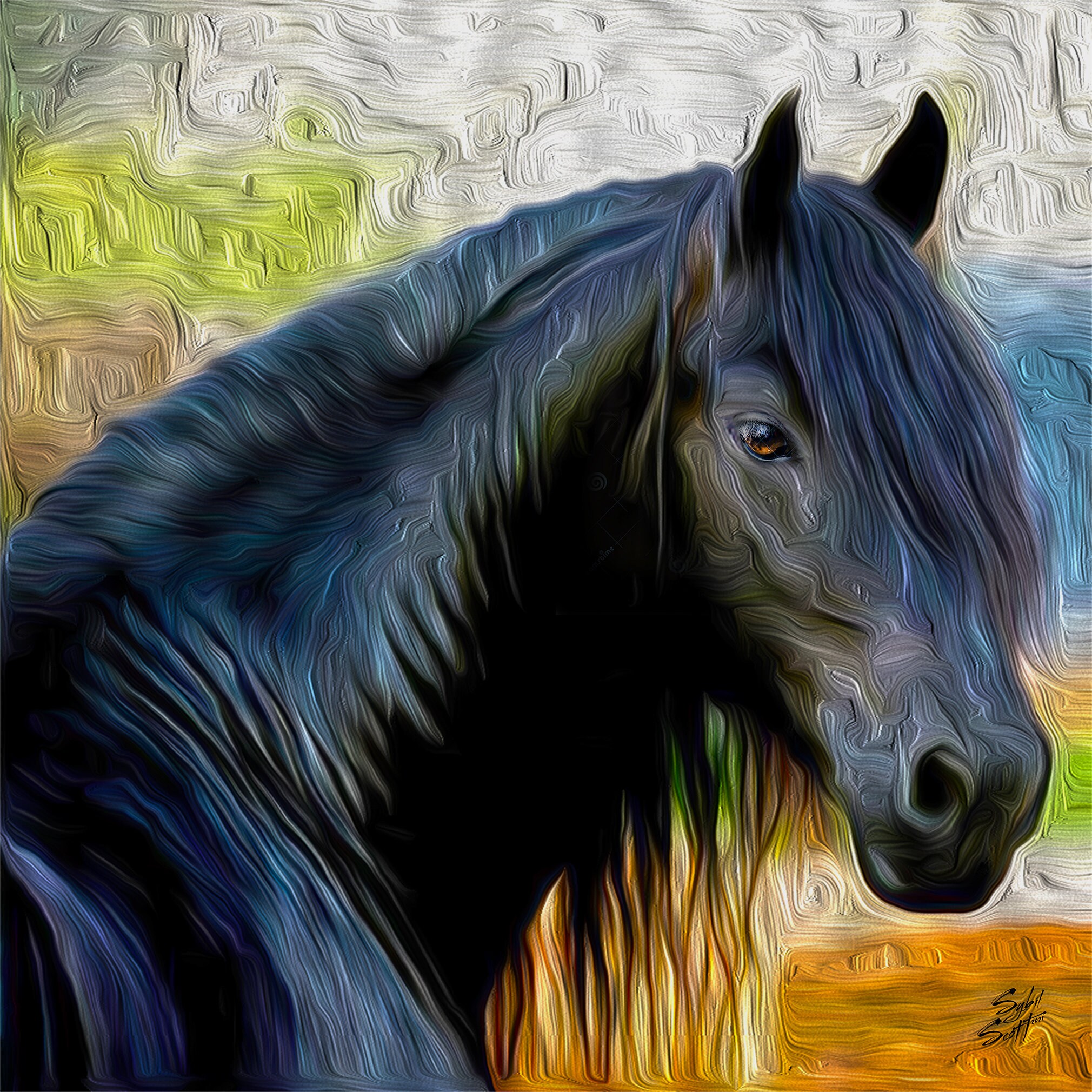 Black horse portrait - ArtDesigne999 - Paintings & Prints, Animals