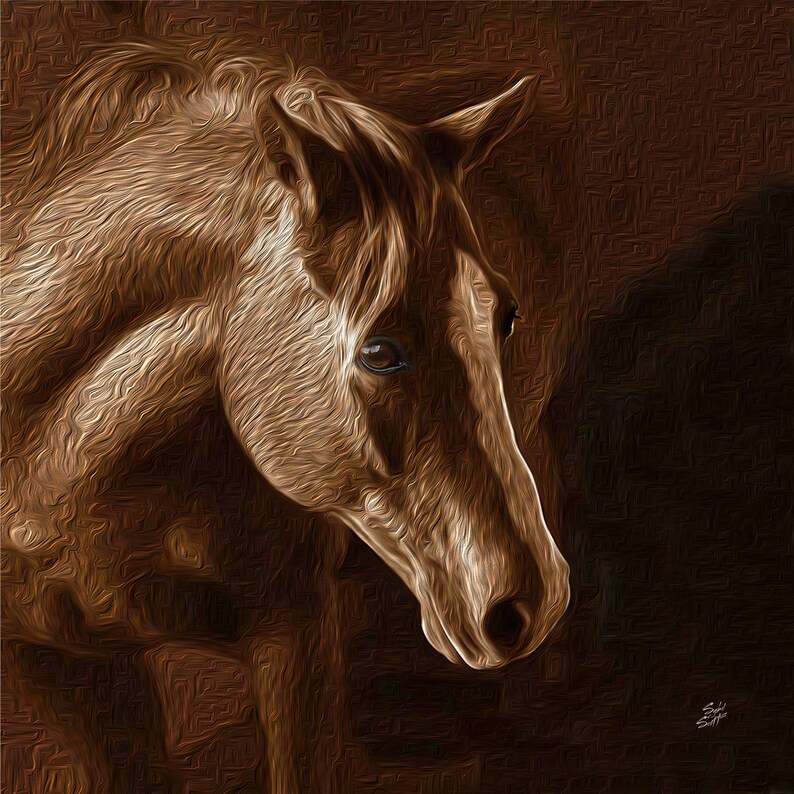 Wall Art Design Brown Horse Oil Painting shops Print on Canvas or Fine Art Paper, Tamed Horse Print Wall Art, Boho Decor, Gifts