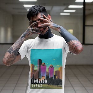 Houston Texas Shirt, Andy Warhol Style Houston Skyline Tshirt, Houston Stadt T-Shirt, Stadt von Texas, Stadtbild Shirt, Texas Liebhaber Tees