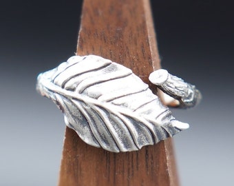Silver Leaf Ring, Leaf Branch Ring, Plant Jewelry, Vine Ring, Wrap Ring, Nature Inspired, Oxidized Ring, Handmade Ring, For Her, For Him