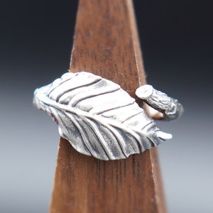 Silver Leaf Ring, Leaf Branch Ring, Plant Jewelry, Vine Ring, Wrap Ring, Nature Inspired, Oxidized Ring, Handmade Ring, For Her, For Him image 1