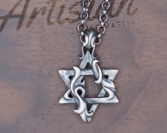 Silver Star of David Necklace, Star of David Pendant, Religous Necklace, Bold Necklace, Handmade Jewelry, Hexagram Pendant, Magen David