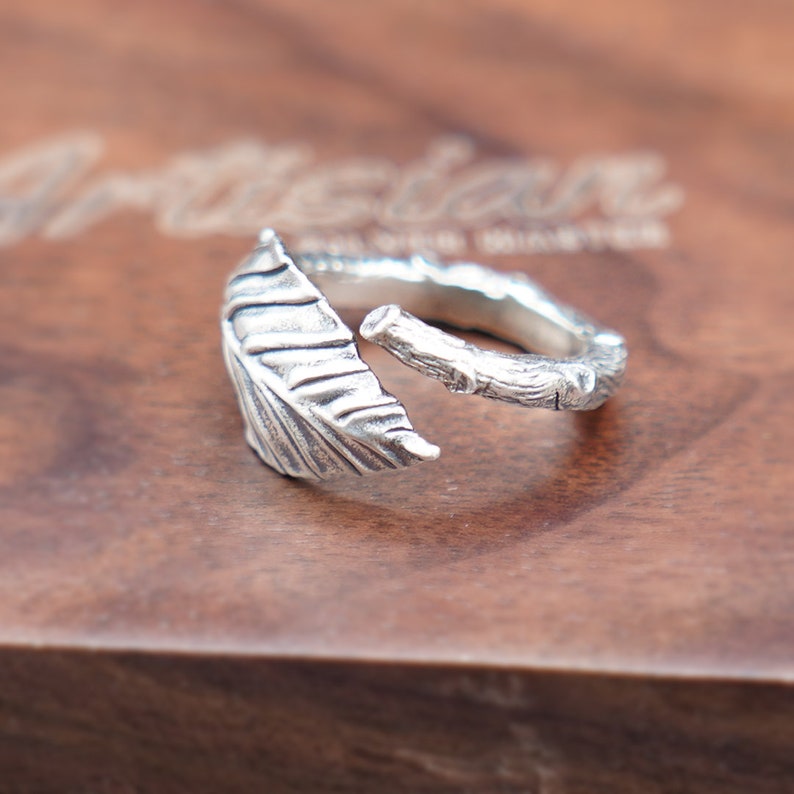 Silver Leaf Ring, Leaf Branch Ring, Plant Jewelry, Vine Ring, Wrap Ring, Nature Inspired, Oxidized Ring, Handmade Ring, For Her, For Him image 4