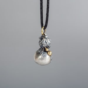 Oxidized Silver Wu Lou Pendant, Gourd Necklace, Good Lucky Pendant, Prosperity Wealth Necklace, Fortune Necklace, Money Necklace