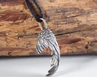 Oxidized Sterling Silver Wing Pendant, Fallen Angel Necklace, Mens Jewelry