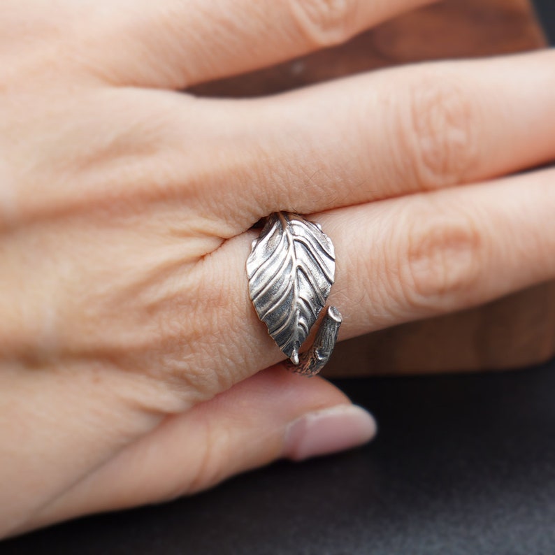Silver Leaf Ring, Leaf Branch Ring, Plant Jewelry, Vine Ring, Wrap Ring, Nature Inspired, Oxidized Ring, Handmade Ring, For Her, For Him image 2