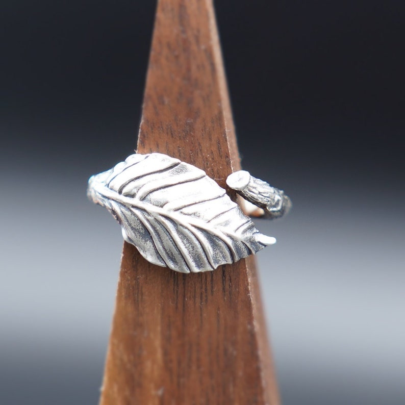Silver Leaf Ring, Leaf Branch Ring, Plant Jewelry, Vine Ring, Wrap Ring, Nature Inspired, Oxidized Ring, Handmade Ring, For Her, For Him image 1
