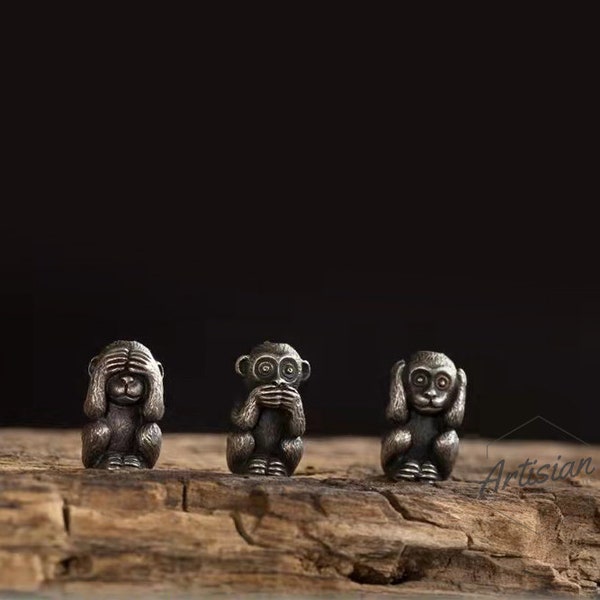 Handmade Monkey Pendant, See no evil, Hear no evil, Speak no evil Necklace, Three Wise Monkeys, Wisdom Necklace, Mens Animal Necklace
