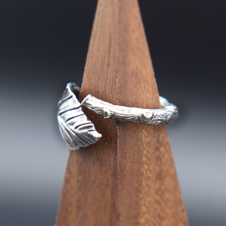 Silver Leaf Ring, Leaf Branch Ring, Plant Jewelry, Vine Ring, Wrap Ring, Nature Inspired, Oxidized Ring, Handmade Ring, For Her, For Him image 8