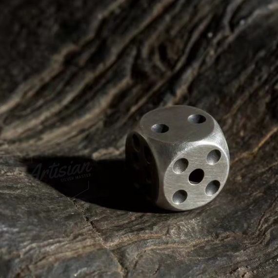 Handmade Sterling Silver Dice Pendant, Mens Lucky Necklace