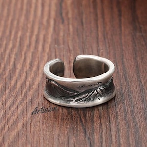 Bague montagne en argent 999, anneau montagne pour homme, alliance pour homme, bague nature, ajustement réglable, bijoux montagne, bijoux d&#39;extérieur