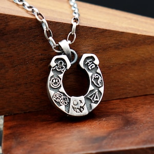 Silver Horseshoe Necklace, Oxidized Silver Good Luck Necklace, Horseshoe Pendant For Men, Lucky Symbol Necklace, Pure Silver Jewelry
