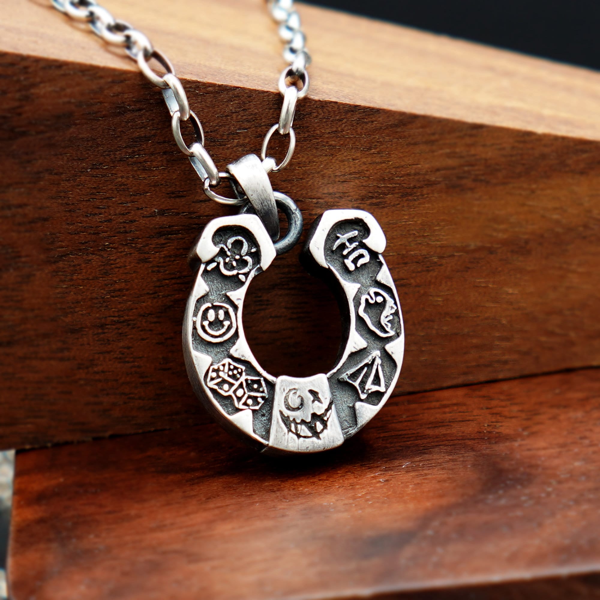 Silver Horseshoe Necklace, Oxidized Silver Good Luck Necklace, Horseshoe Pendant For Men, Lucky Symbol Necklace, Pure Silver Jewelry