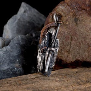 Handmade Grim Reaper Necklace, Sterling Silver Men&#39;s Necklace, Angel of Death Necklace, Memorial Gift, Oxidized Pendant, Biker Jewelry