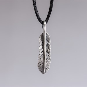 Sterling Silver Feather Necklace, Rustic Feather Pendant in Oxidized Silver, Necklace for Men and Women, Mens Necklace, Boho Necklace