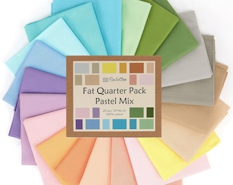20 Fat Quarter Bundle -100% Cotton | Solid Colors | Pastel Mix - 20 Colors | Quilting & Crafting Soft Fabric | Gift Set