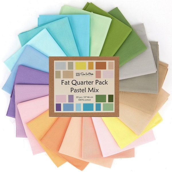 20 Fat Quarter Bundle -100% Cotton | Solid Colors | Pastel Mix - 20 Colors | Quilting & Crafting Soft Fabric | Gift Set