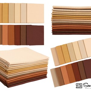May include: A set of 20 fabric squares in shades of beige, brown, and tan. The squares are arranged in a gradient from light to dark. The fabric is a soft, cotton blend.