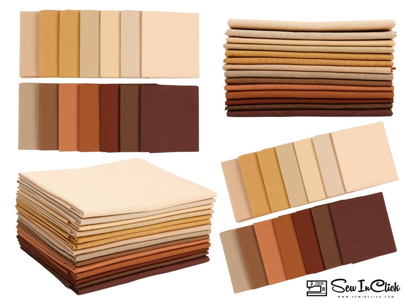 May include: A set of 20 fabric squares in shades of beige, brown, and tan. The squares are arranged in a gradient from light to dark. The fabric is a soft, cotton blend.