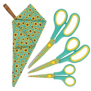 Special Gift Box Soft Grip Sunflowers Scissors Set - 3 Sizes - Handmade Fabric Case - All-Purpose Crafts, Office & School - Stainless Steel