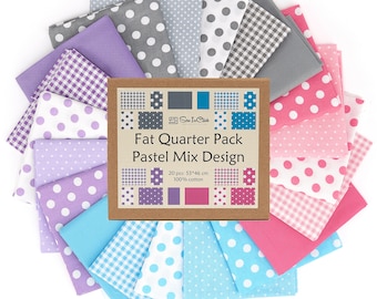 Pastel Fat Quarter Bundle: 100% Cotton Quilting Fabric - 20 Piece Set