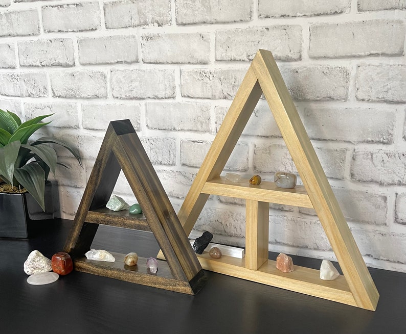 Wooden Triangle Shelf/ / Geometric Shelf/ Custom Made Shelf/ Crystal Shelf/ Wall Hanging/ Crystal Display/ Gifts for Her/ Birthday Gifts image 4