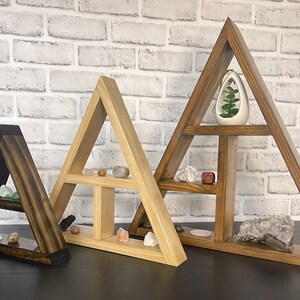 Wooden Triangle Shelf/ / Geometric Shelf/ Custom Made Shelf/ Crystal Shelf/ Wall Hanging/ Crystal Display/ Gifts for Her/ Birthday Gifts image 2