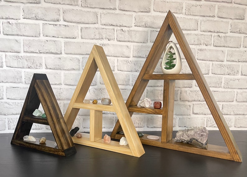 Wooden Triangle Shelf/ / Geometric Shelf/ Custom Made Shelf/ Crystal Shelf/ Wall Hanging/ Crystal Display/ Gifts for Her/ Birthday Gifts image 2