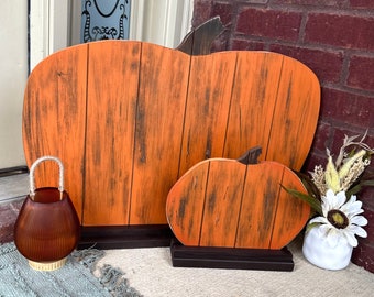 Wood Pumpkins, Fall Decor for Front Porch, Large Rustic Wooden Pumpkins ...