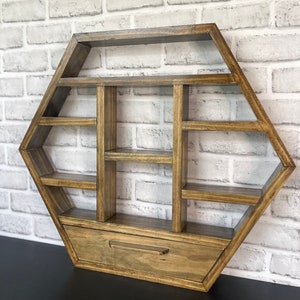 Hexagon Shelf, Geometric Shelf, Wall Mounted Solid Wood Shelf