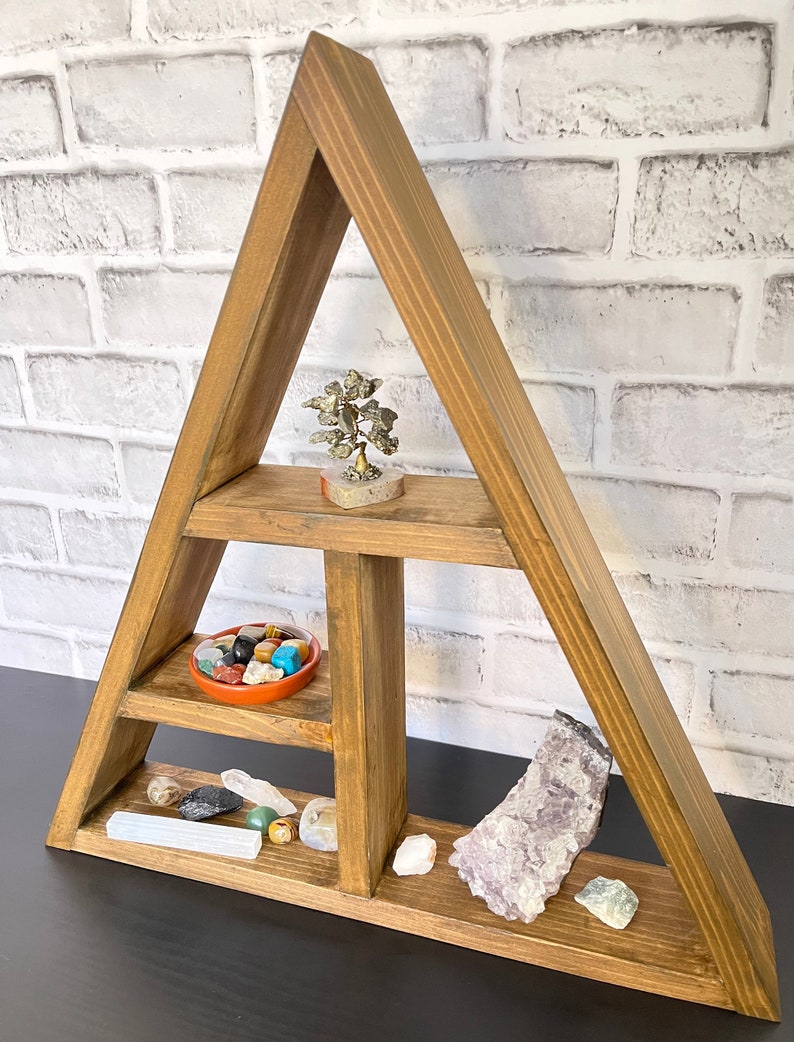 Wooden Triangle Shelf/ / Geometric Shelf/ Custom Made Shelf/ Crystal Shelf/ Wall Hanging/ Crystal Display/ Gifts for Her/ Birthday Gifts image 7