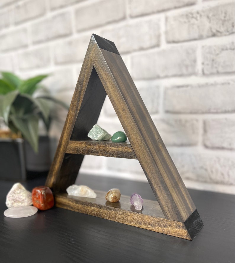 Wooden Triangle Shelf/ / Geometric Shelf/ Custom Made Shelf/ Crystal Shelf/ Wall Hanging/ Crystal Display/ Gifts for Her/ Birthday Gifts image 6