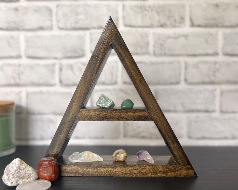 Wooden Triangle Shelf/ / Geometric Shelf/ Custom Made Shelf/ Crystal Shelf/ Wall Hanging/ Crystal Display/ Gifts for Her/ Birthday Gifts image 8