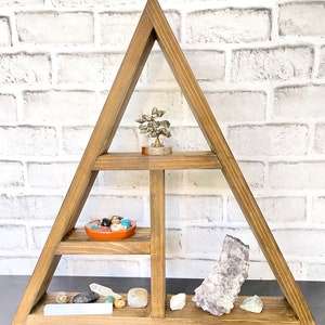 Wooden Triangle Shelf/ / Geometric Shelf/ Custom Made Shelf/ Crystal Shelf/  Wall Hanging/ Crystal Display/ Gifts for Her/ Birthday Gifts