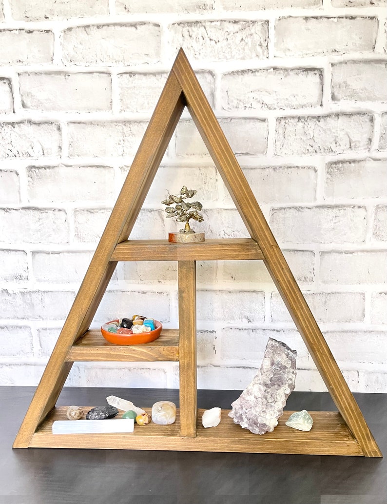 Wooden Triangle Shelf/ / Geometric Shelf/ Custom Made Shelf/ Crystal Shelf/ Wall Hanging/ Crystal Display/ Gifts for Her/ Birthday Gifts image 1