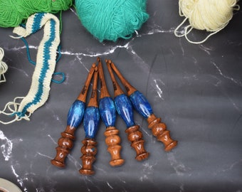Juego de agujas de crochet de resina y madera: diseño ergonómico, tamaños de 4,5 a 6,5 mm