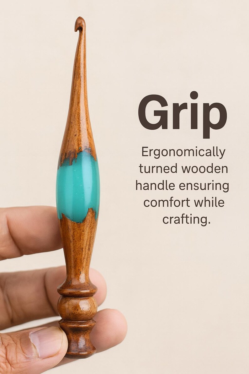 Handgefertigte Holz & Harz Häkelnadeln Set | Ergonomischer weicher Griff und Häkelnadeln für Anfänger, Arthritische Hand | 3.5 mm-16 mm, Geschenk für Mama Bild 16