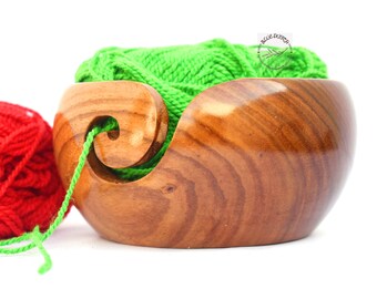 Cuenco para hilo de palisandro hecho a mano / Soporte portátil para tejer a ganchillo / Almacenamiento de hilo / Accesorios de ganchillo para mujer / Regalo para la esposa de mamá.