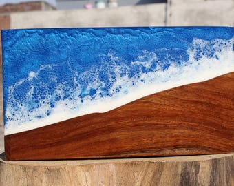 Handmade Rosewood & Resin Urn Box: Ocean Funeral Keepsake | Personalied Memorial box for human ashes | Cremation casket, urn box for burial