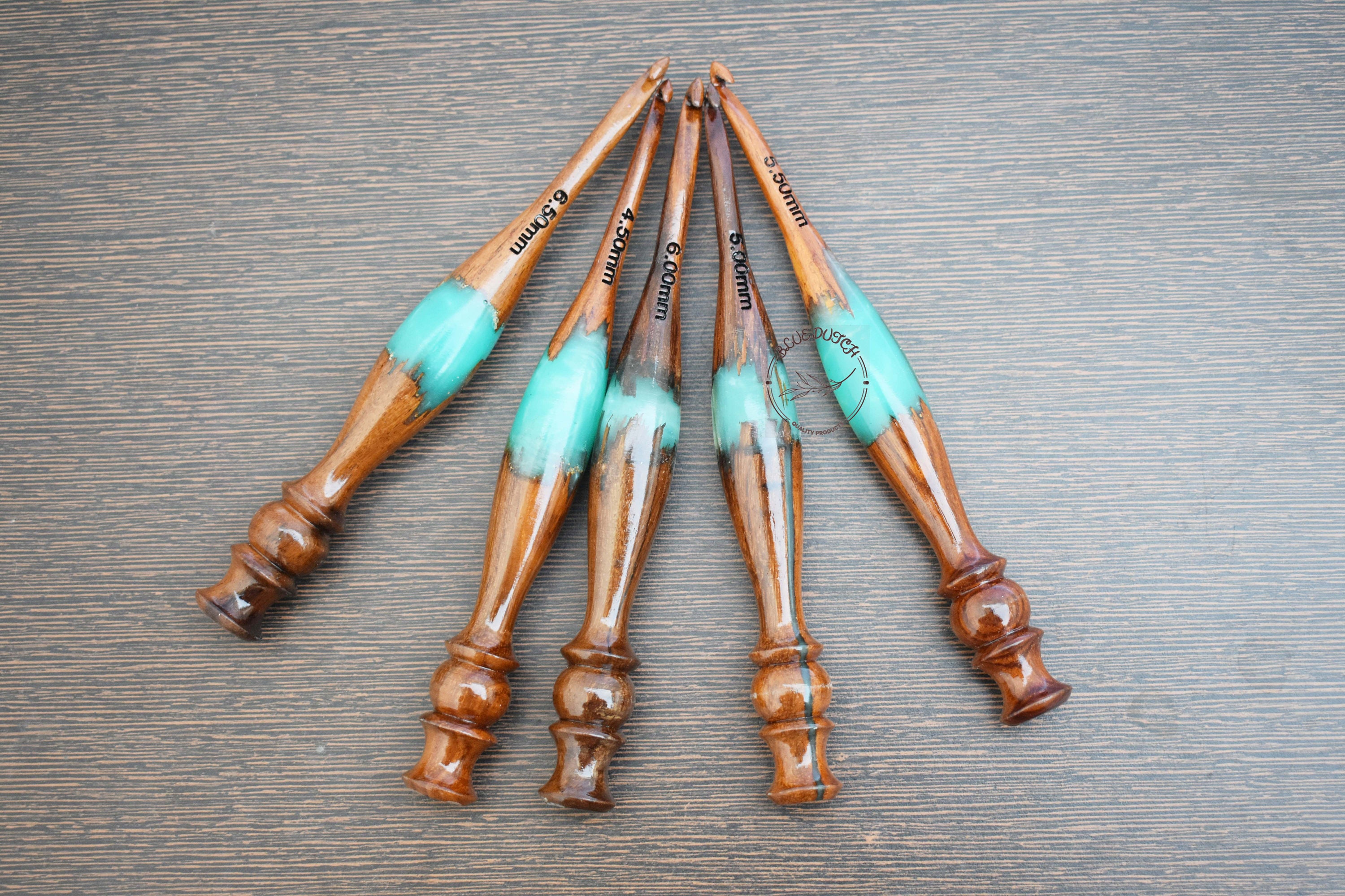 Wooden Crochet Hook With Amazing Resin Unique Pattern Set of Etsy