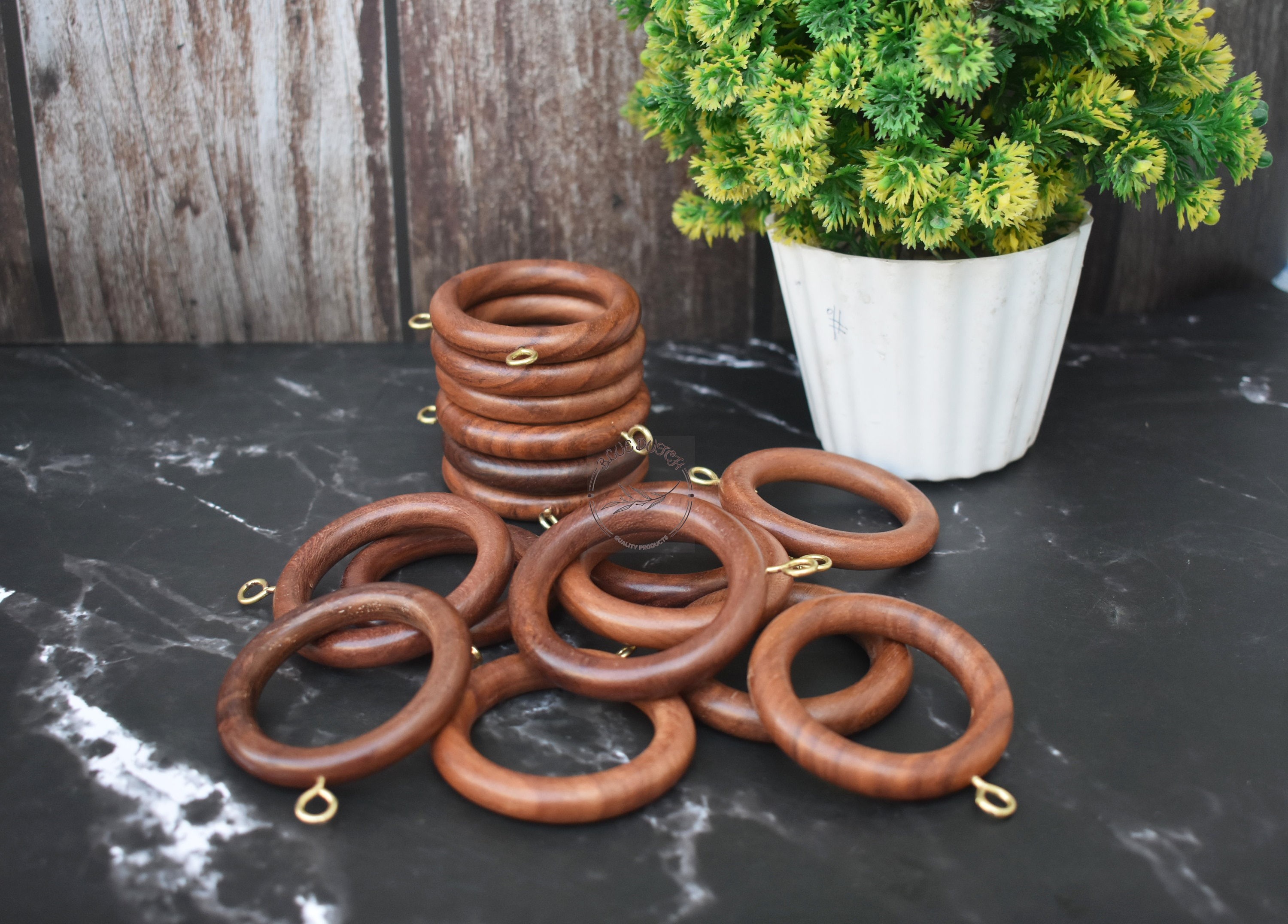 Handcrafted Rosewood Curtain Rings: Elegant Natural Wood - Set of 24