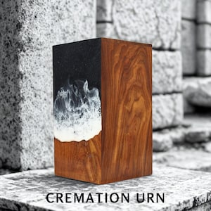 Urnendoos | Elegante houten urnendoos met zwart harsontwerp | Gekoesterde herinneringsdoos | Ergonomische aandenkendoos voor alle maten mens en dier.