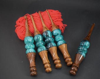 Juego de agujas de crochet de madera: agujas ergonómicas de resina de mármol verde