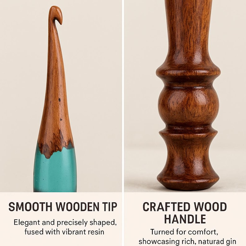 Handgefertigte Holz & Harz Häkelnadeln Set | Ergonomischer weicher Griff und Häkelnadeln für Anfänger, Arthritische Hand | 3.5 mm-16 mm, Geschenk für Mama Bild 15