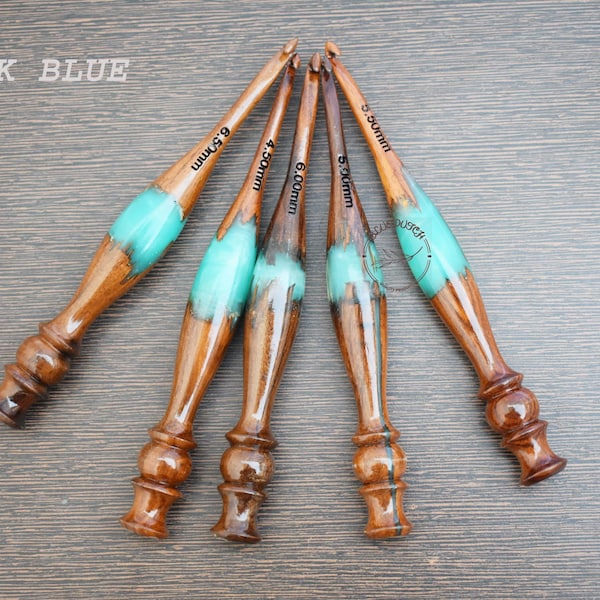 Juego de ganchos de ganchillo de madera y resina hechos a mano / Mango ergonómico suave y agujas de ganchillo para principiantes, personas con artritis / 3,5 mm-16 mm, regalo para mamá